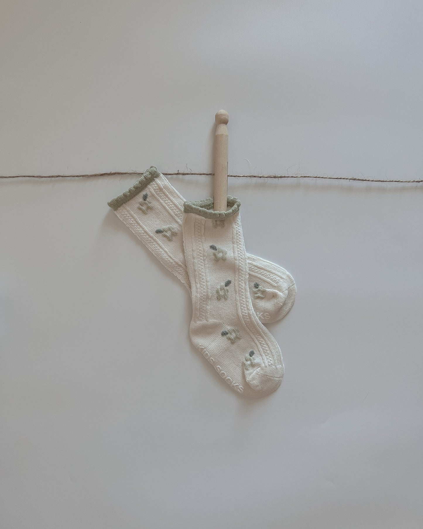 Marga Embroidered Socks - Sage