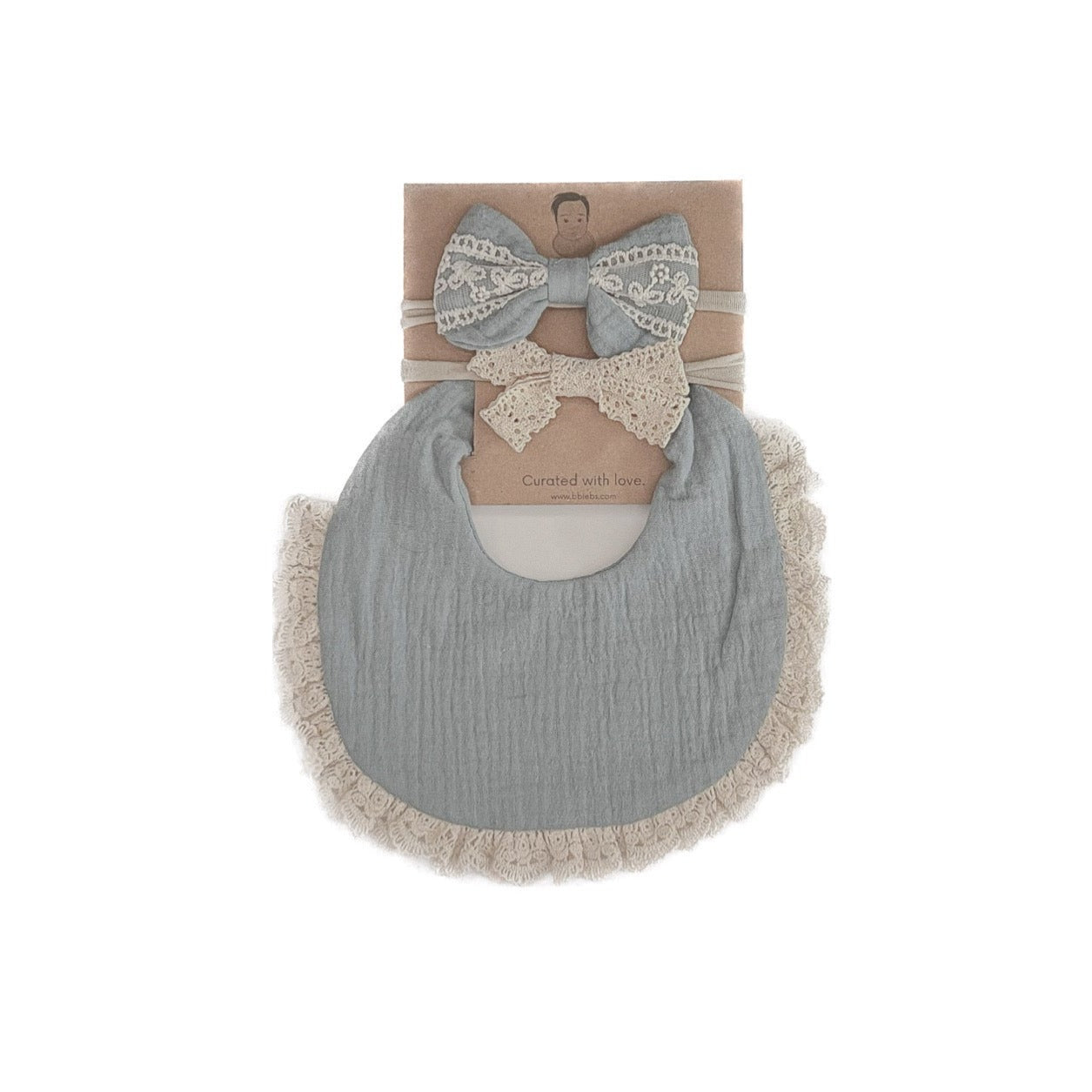 Addison Lace Bib Set - Blue