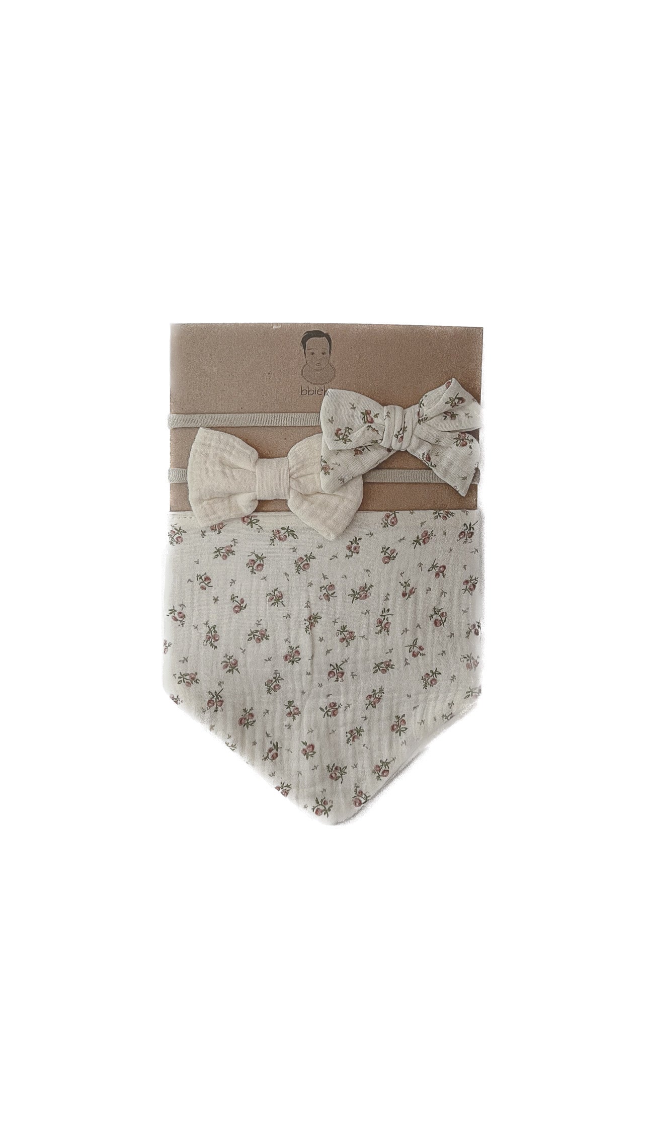 Beige Tiny Rose Bib Set